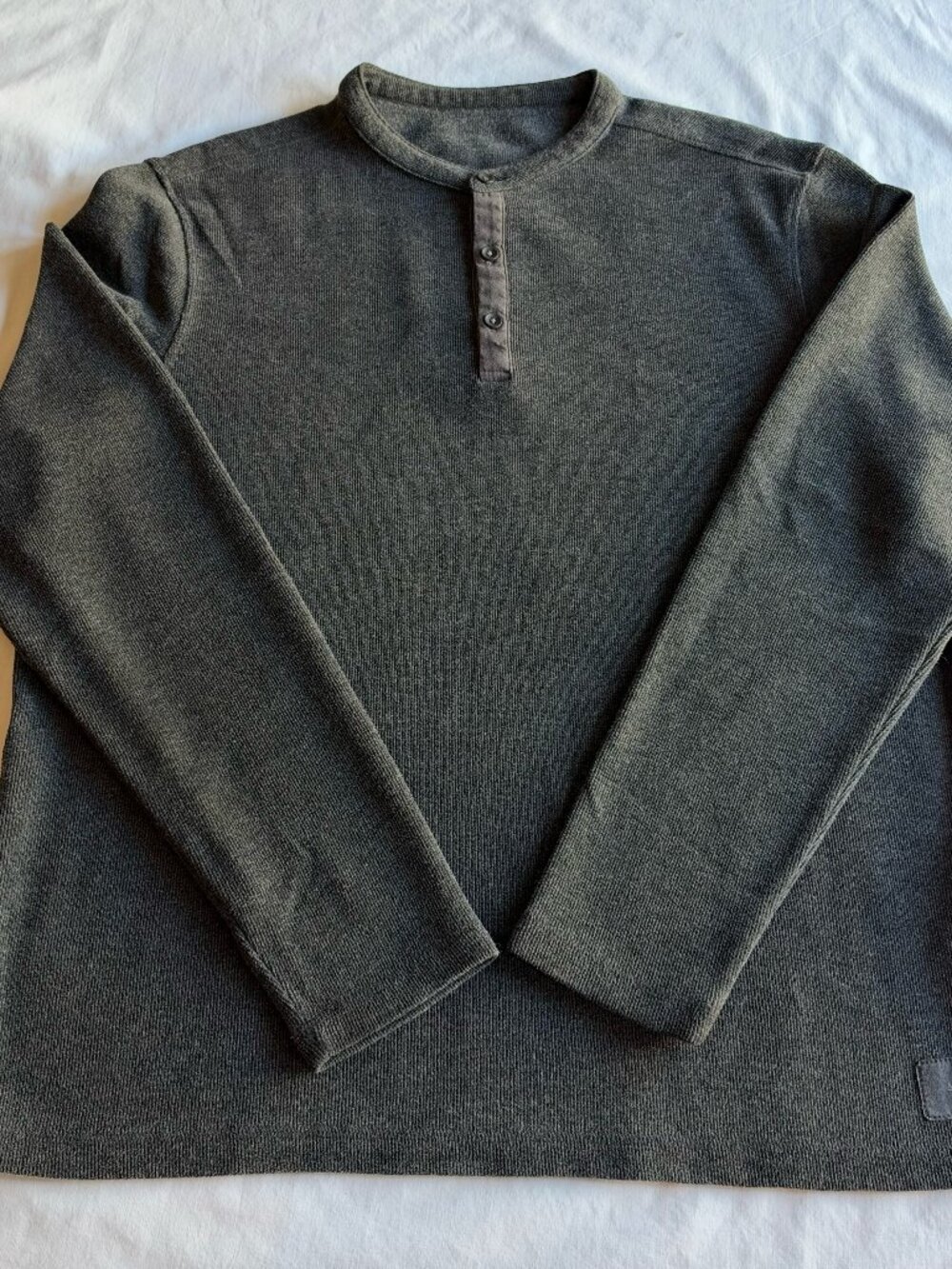 AllSaints Dark Gray Ribbed Knit Long-Sleeve Henley Sweatshirt - Men's X-Large